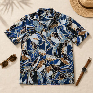 Tasso Elba Island Collection Silk Blend Tropical Hawaiian Shirt Men Small